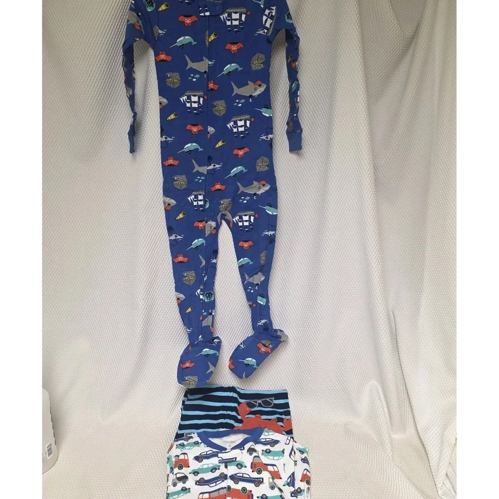 Simple Joy by Carters Set of 3 Lightweight Footed Pajamas Boys 3T Vehicles boats - Picture 4 of 4